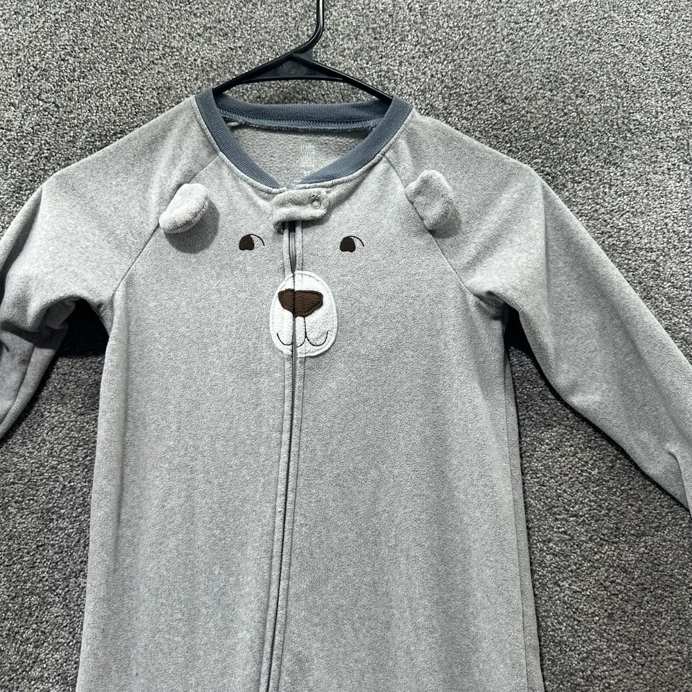 Carters One Piece Pajama Suit‎ Boys Toddler 5T Footed Gray Bear Full Zip